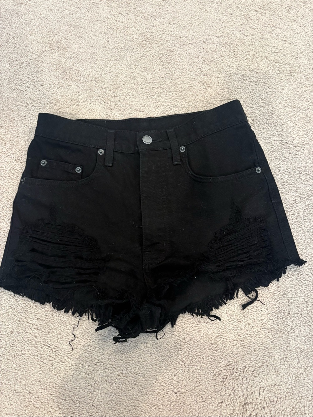 Carmar Black High-Rise Distressed Denim Shorts